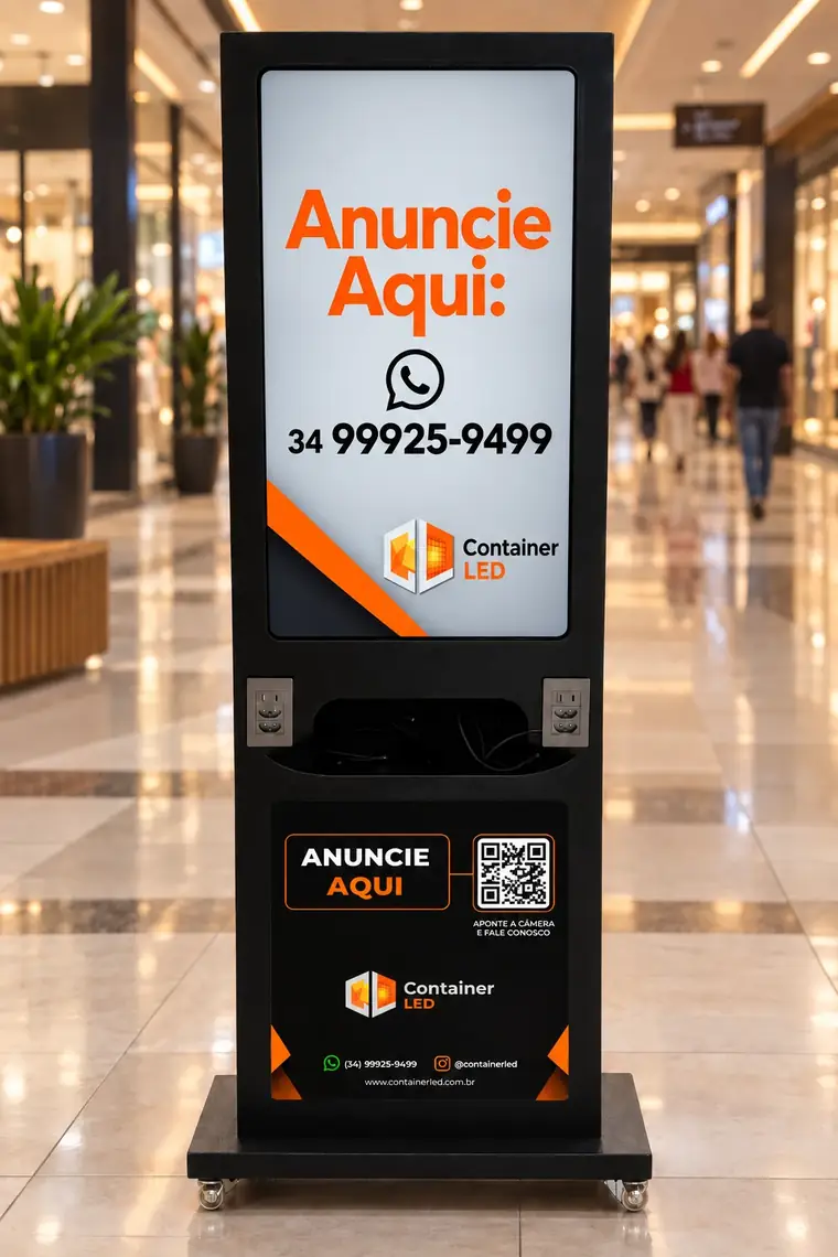 Totem digital Container LED Full em corredor de shopping